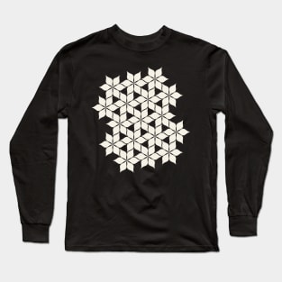Geometric Pattern Eggshell White on Black Long Sleeve T-Shirt